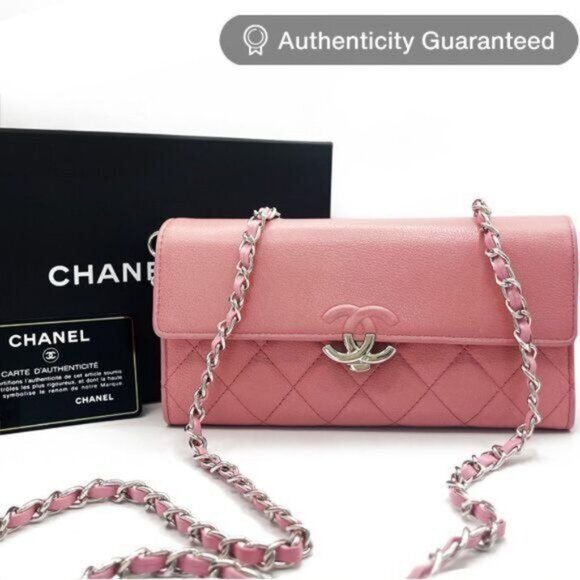 CHANEL Handbags - Authentic CHANEL CC Lambskin Quilted Box Flap Wallet on Chain Pink Shoulder Bag